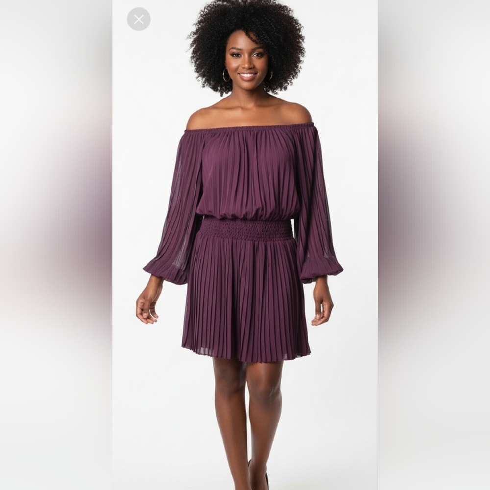 Max Studio Special Occasion Purple Pleated Dress